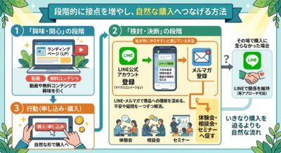 マイクロコンバージョンを段階的に設計する流れ:LP・無料コンテンツ・LINE・体験会