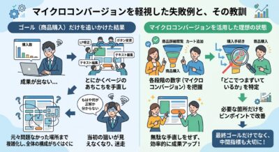 最終ゴールだけを追いマイクロコンバージョンを軽視して迷走するイメージ