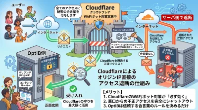 Cloudflareを経由した正規アクセスだけをサーバーへ通す図